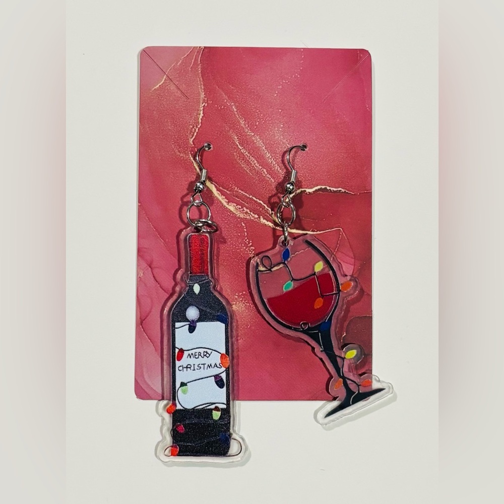 🎁Festive Wine Bottle and Glass Earrings
